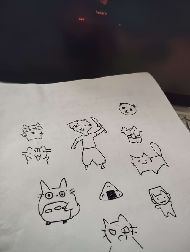 A random doodle of cats and Toji from JJK
